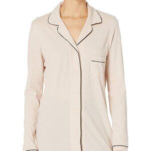 VDRNY Women's Bone Organic Cotton Piped Button Front Shirt Nightdress Size M